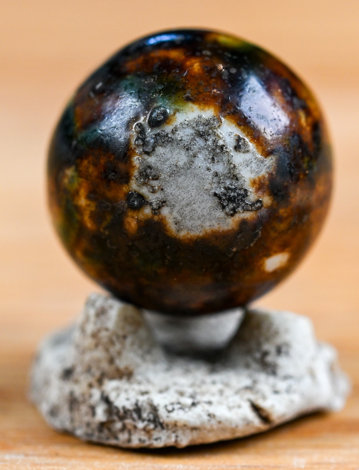 Brown Handmade Bennington Marble & Old German Firing Stand, 0.67 inch Mint S1695