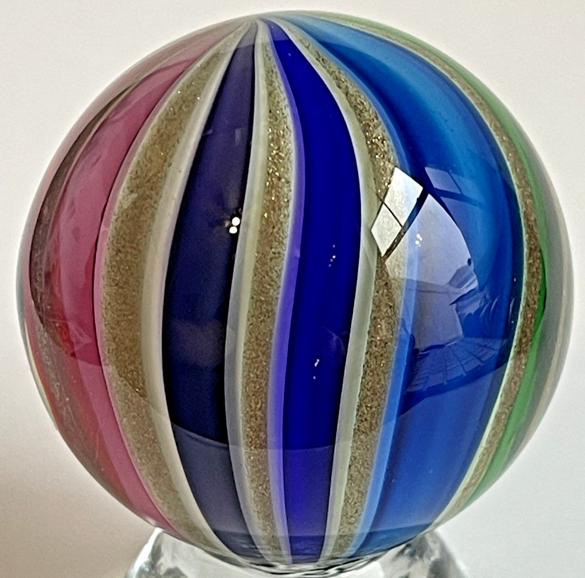 2015 SEESE MARBLE HANDMADE SIGNED DICHROIC CLAMBROTH GLASS ART 1.73″ GOLD LUTZ