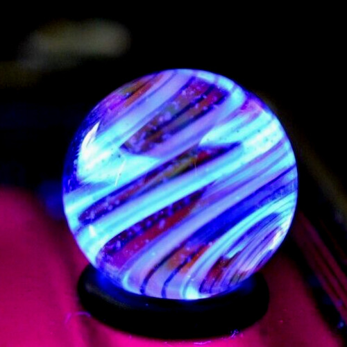 BRYAN TRILLAS GLASS MARBLE/758″-OPAL BLUE BLACKLIGHT FIERY CORKSCREW-CRIMSON,BLK