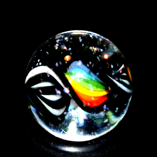 BRIAN TRILLAS GLASS MARBLE/.725″CRUSHED OPAL, GREEN BLACKLIGHT RAINBOW CORKSCREW