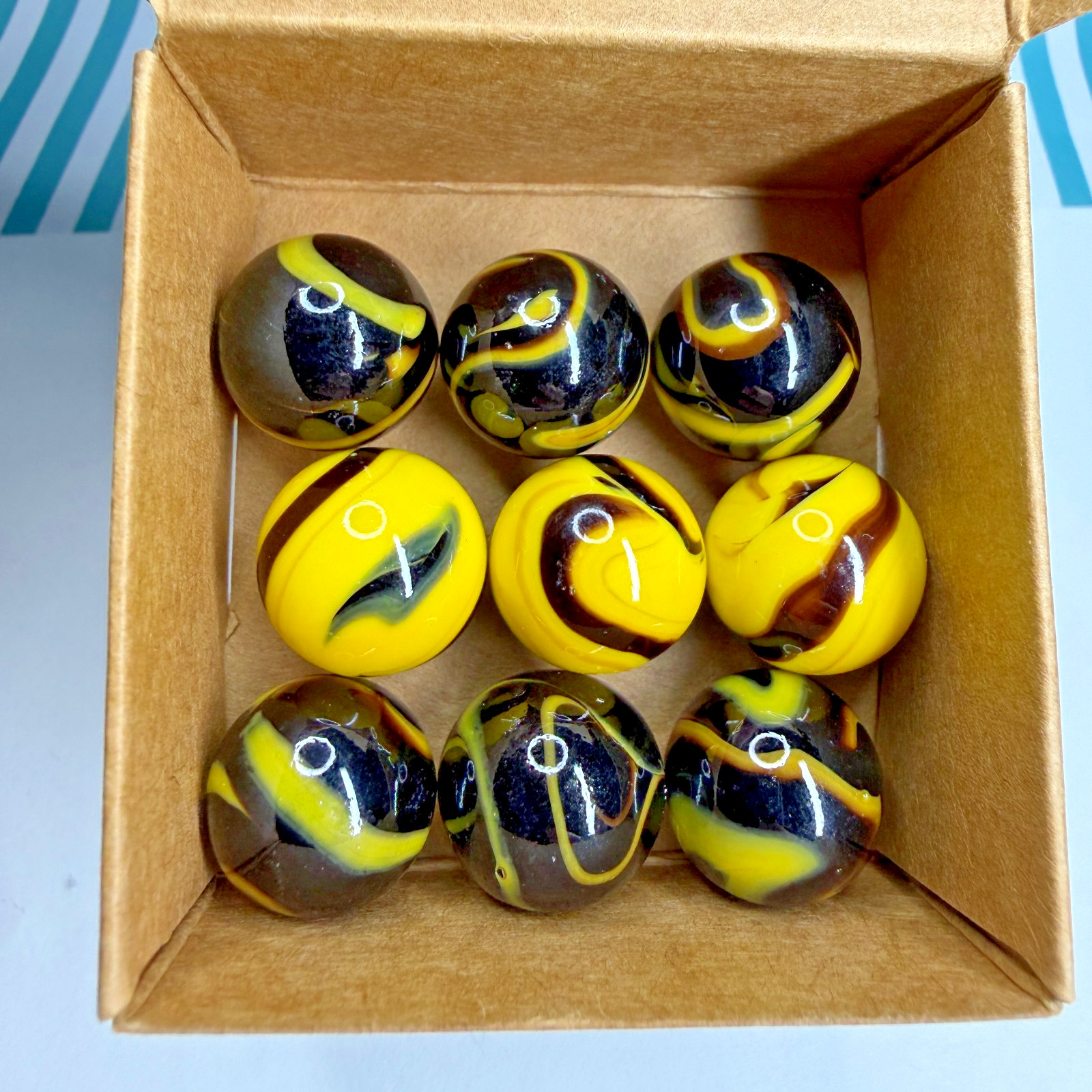 9 Lot Poison Frog Bumble Bee Marble Collection by Vintage Marbles 16mm 5/8″