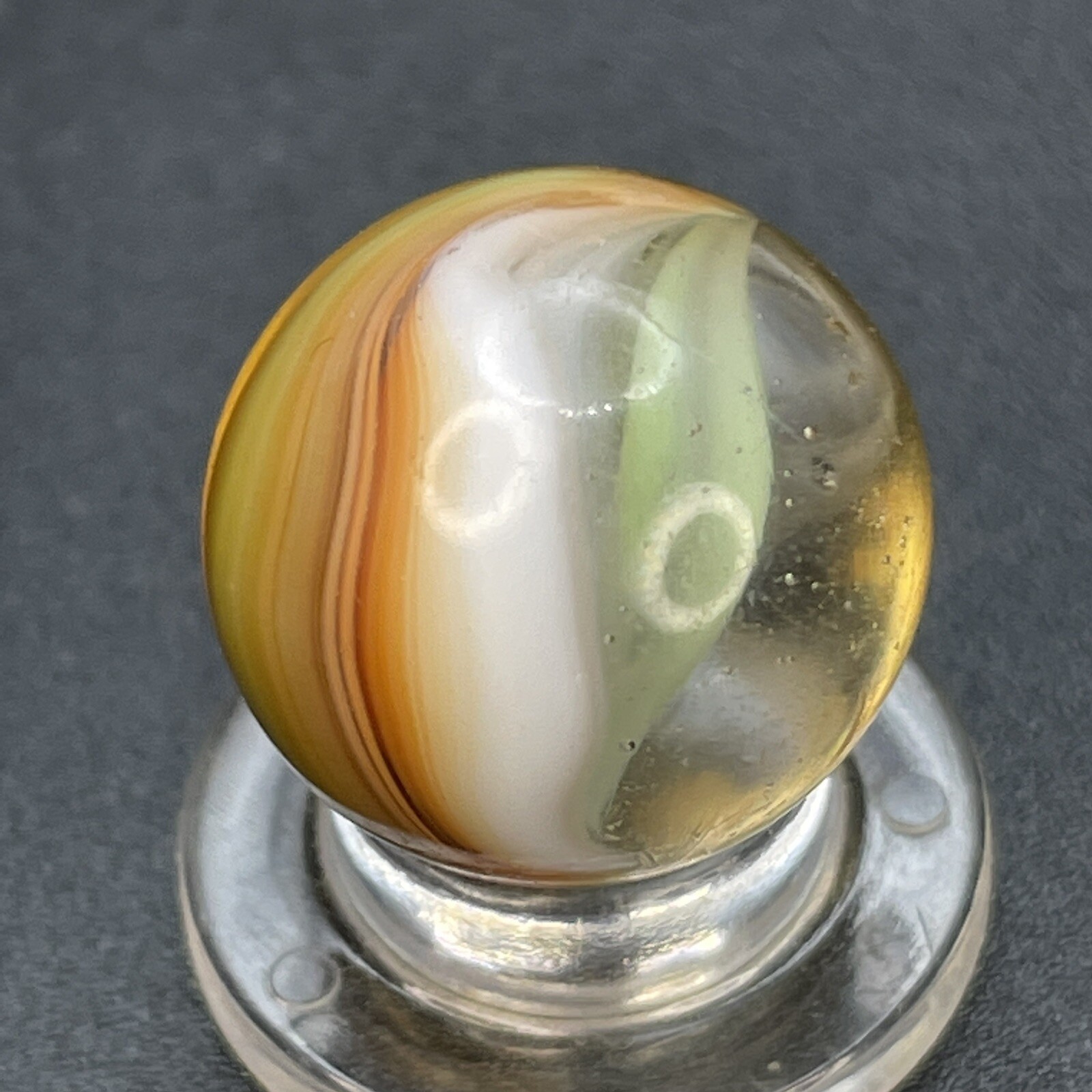Master Marble Sunburst Clear Glass Core White Brown Orange Vintage Marbles 0.629