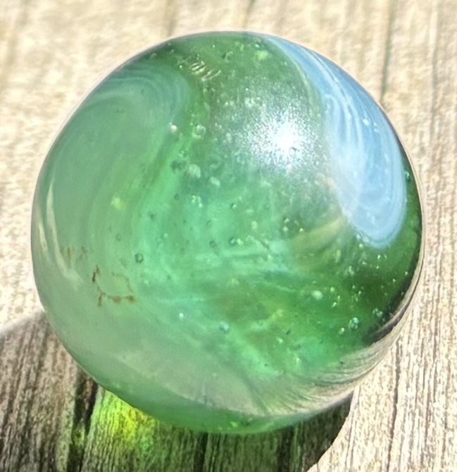 Vintage Glass Marble Maybe Lime Green Brushed Patch? Approx. .61 in Lot 1 PRETTY
