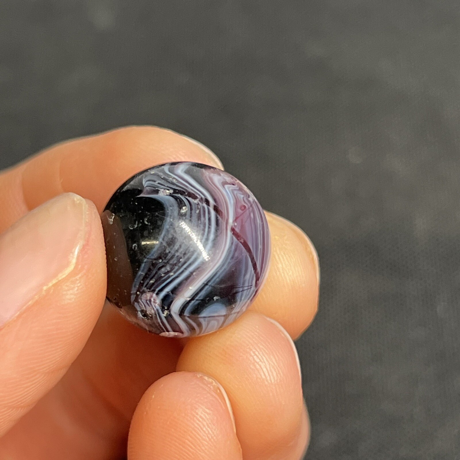 Vintage Akro Agate Peltier Christensen Glass Purple Black Swirl Marble 0.68”