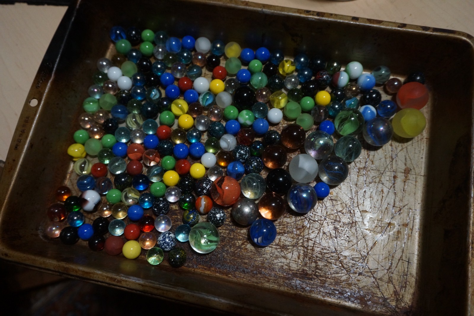 Vintage Marbles in wood box!!!