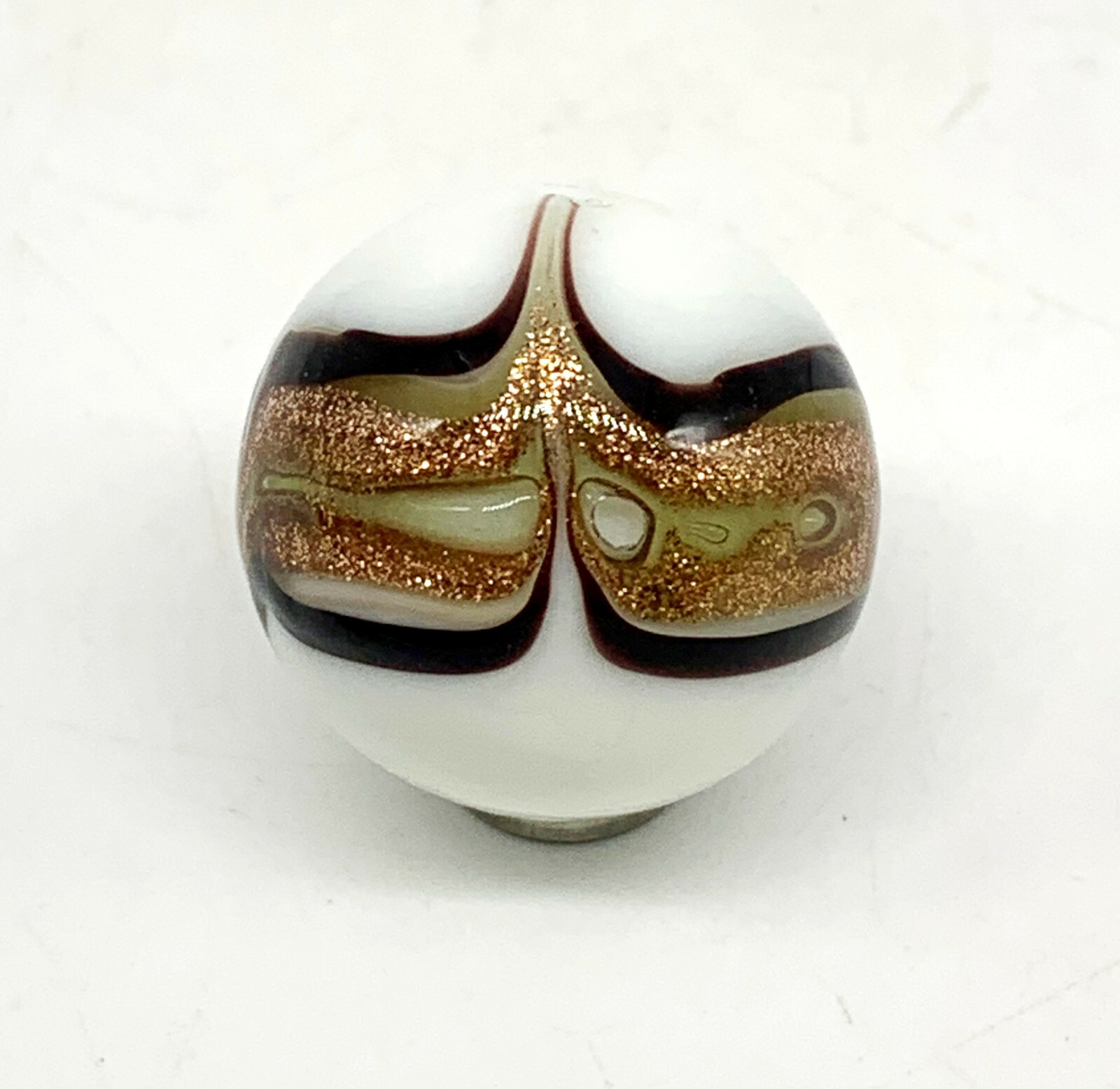 22mm “Insignia” Handmade Art Glass Marbles Pk of 2 Black / White w Gold Design