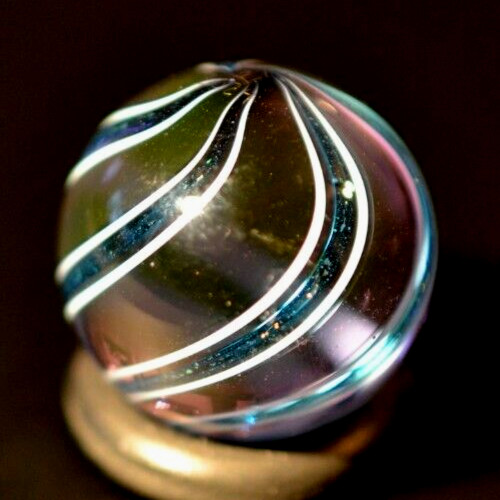 HOT HOUSE GLASS MARBLE/.692″-DELICATE PLAYER-BABY BLUE w/GOLD & GREEN DICHROIC