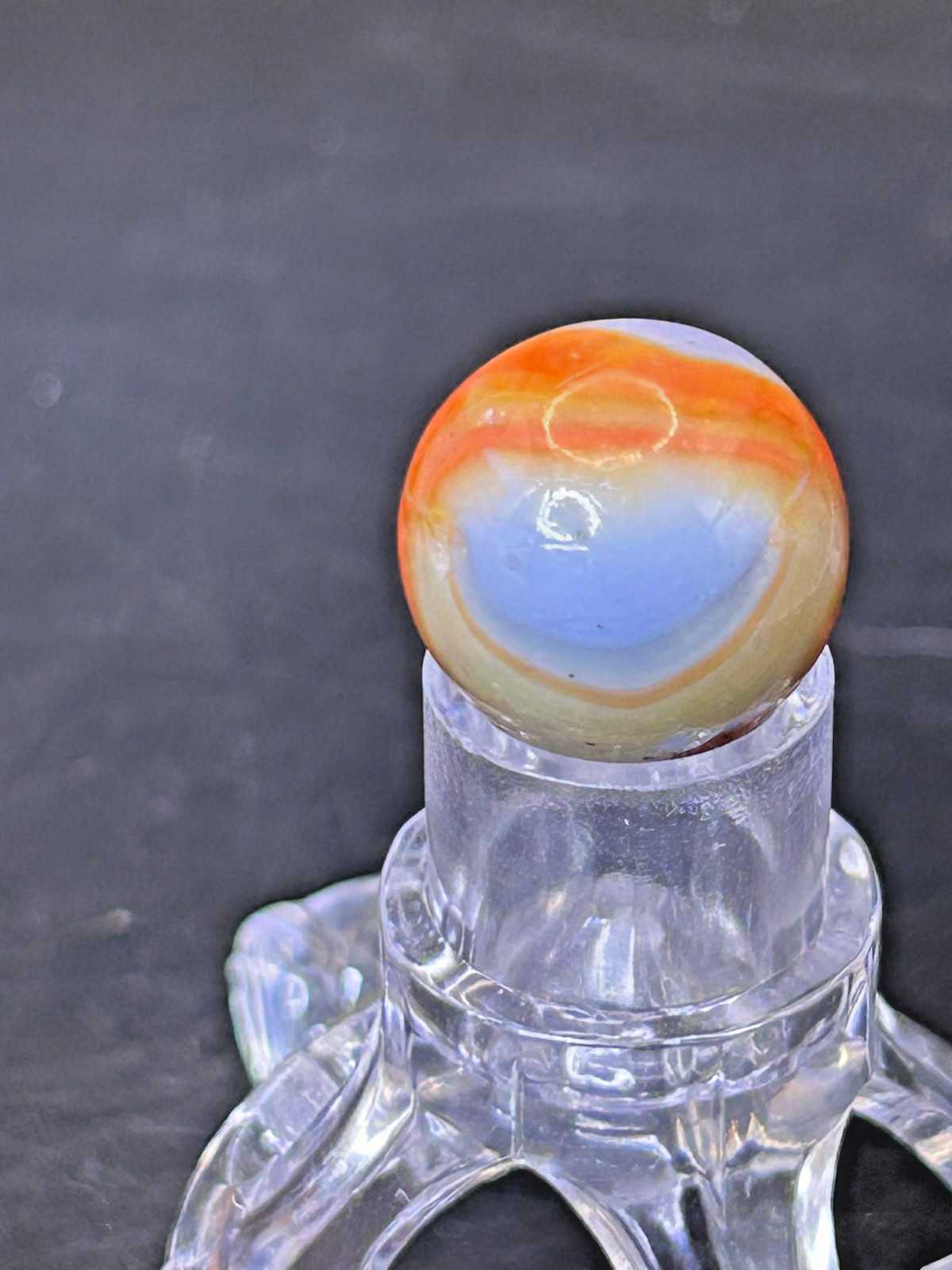 Peltier NLR Sun Catcher Marble, Blue Base/Orange Ribbon, .64″, Near Mint+, #P13
