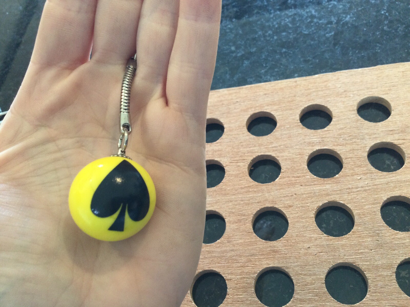 Vintage | Spades | Black Spades on Yellow Marble Keychain