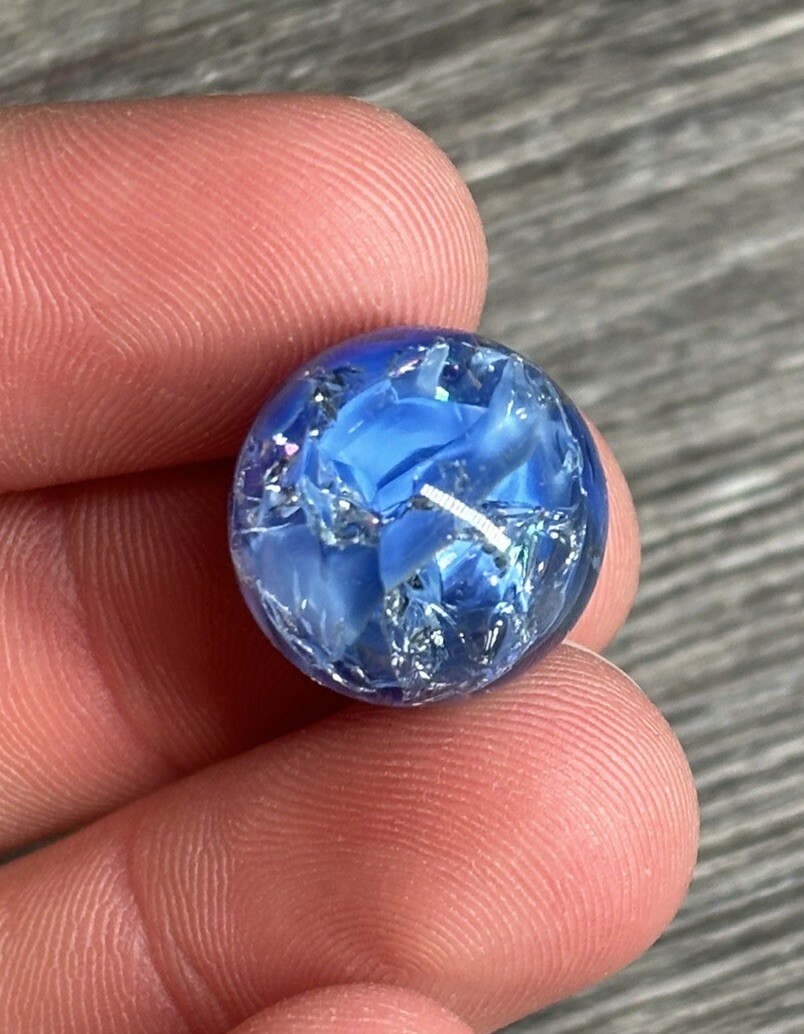 Vintage Akro Agate Peltier Christensen Glass Swirl Marble 0.6” Blue White