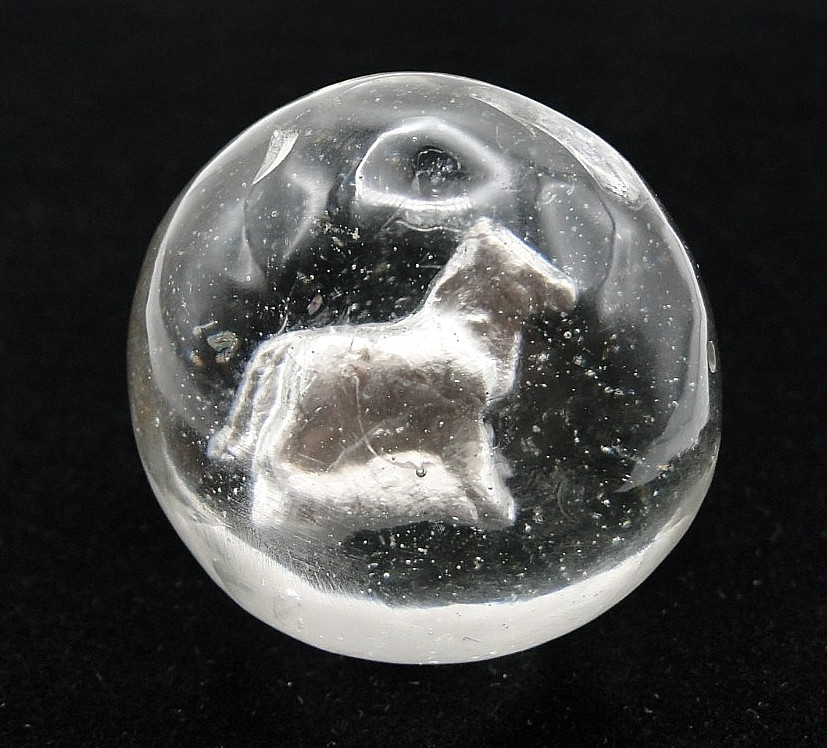 SALE Antique German Sulphide Dog Figure in Glass Marble Large 1 1/2″ diameter