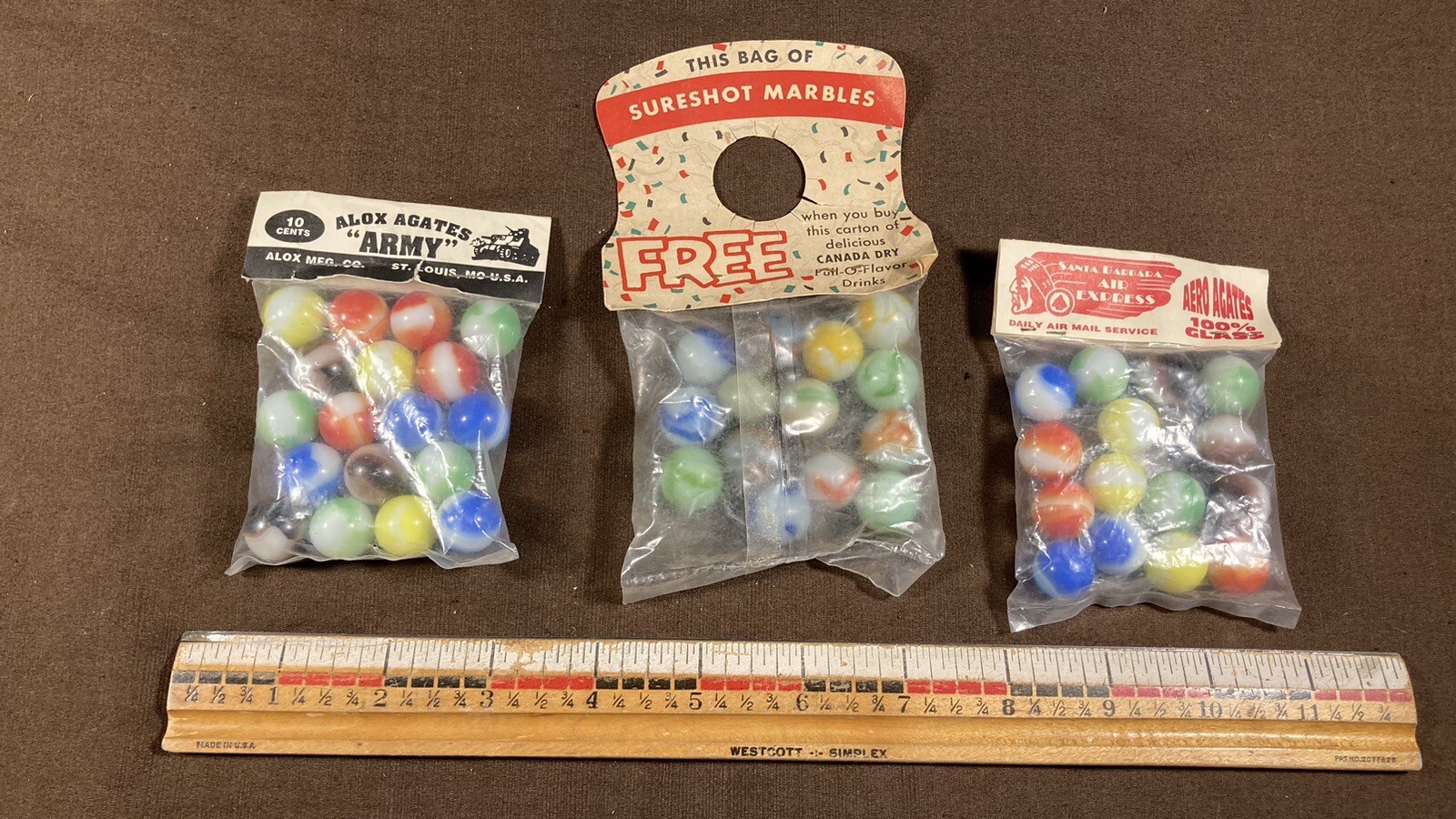 Original Vintage Gladding Alox Marbles / Original Packaging Army Santa Barbara
