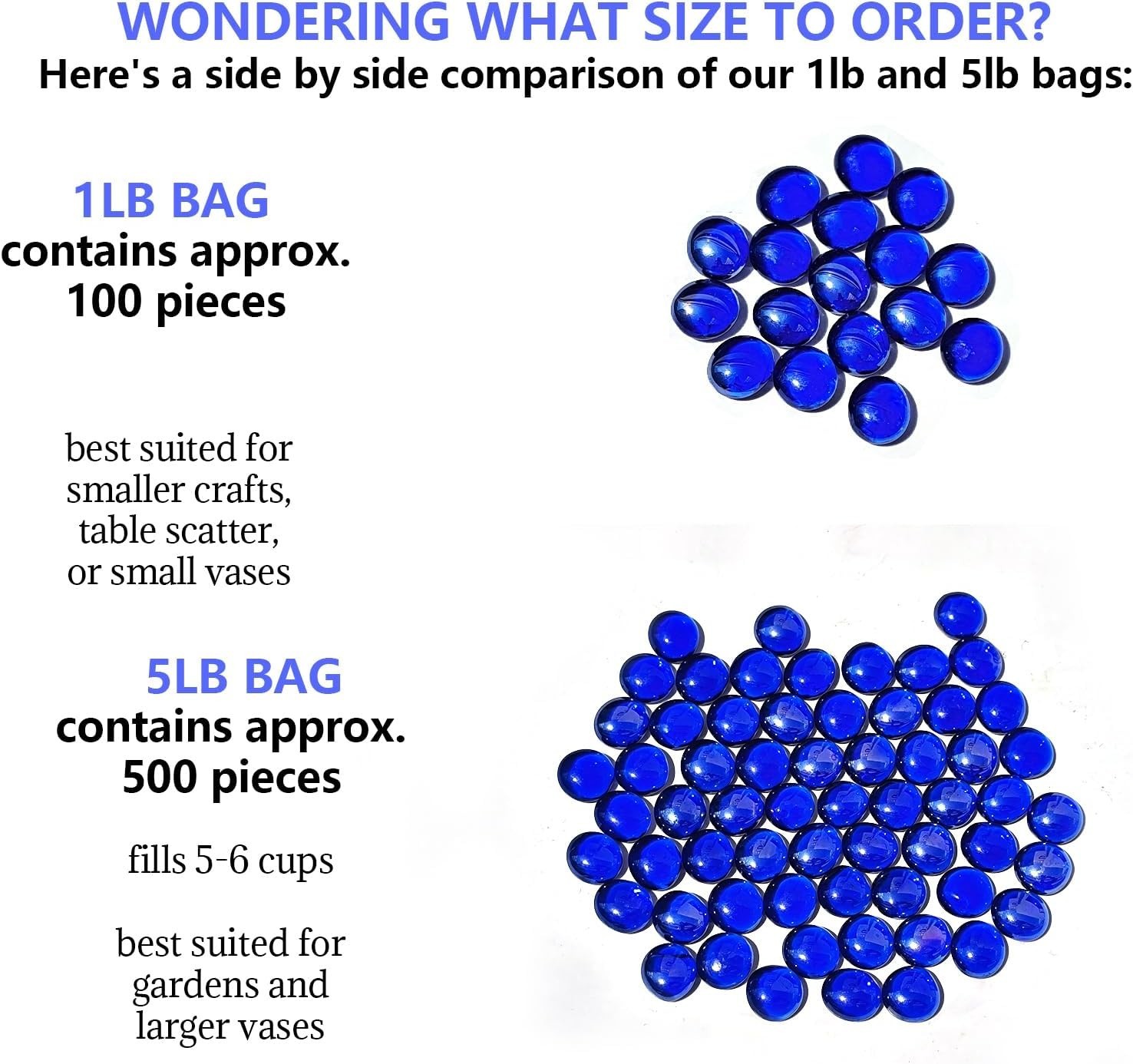 Elegant 0.5lb Dark Blue Glass Beads – 45-50 Decorative Pebbles for Crafts & More