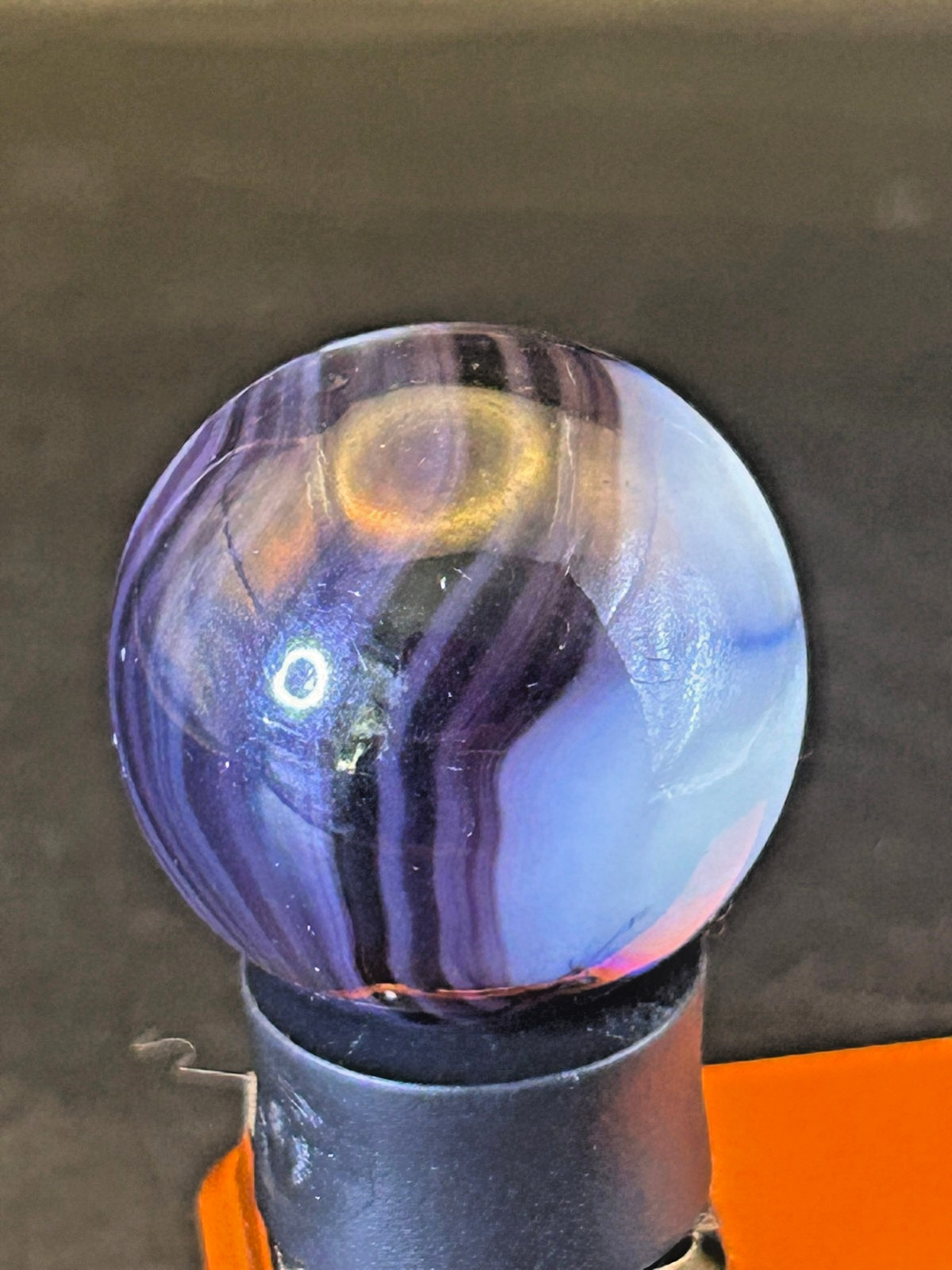 Akro Agate Patch Marble Blue & Purple Ribbons UV+ 1″ Shooter Wet Mint, SH21