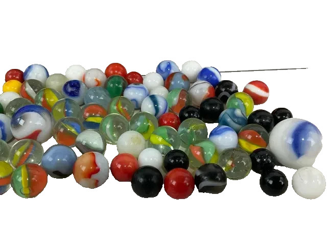 100 Piece Lot Of Vintage Marbles in Ball Ideal Aqua Jar
