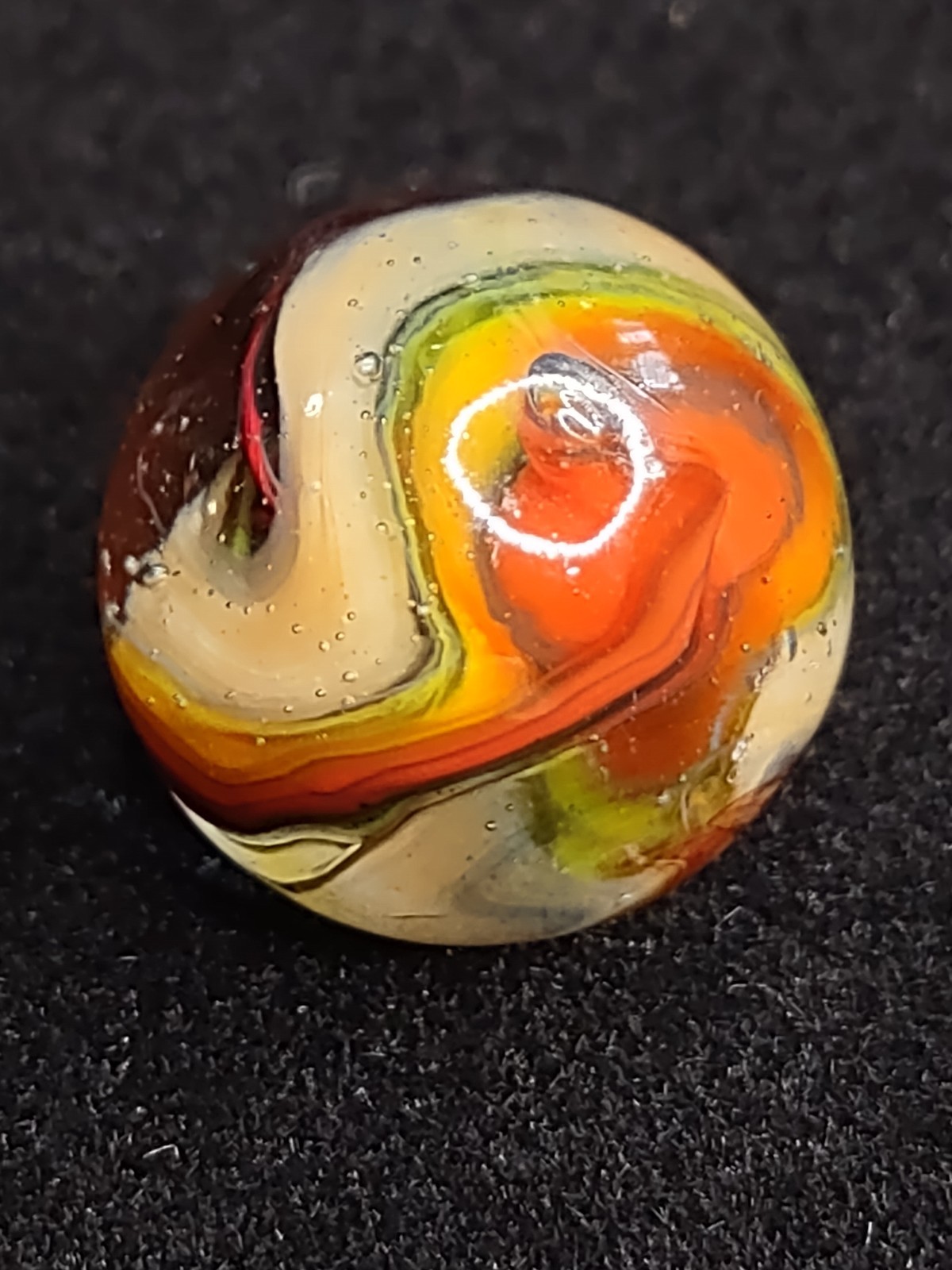 .71″ Red Yellow & Cream – Das Or Jabo Swirl NM+ Twisted Ltd. Edt. Glass Marble