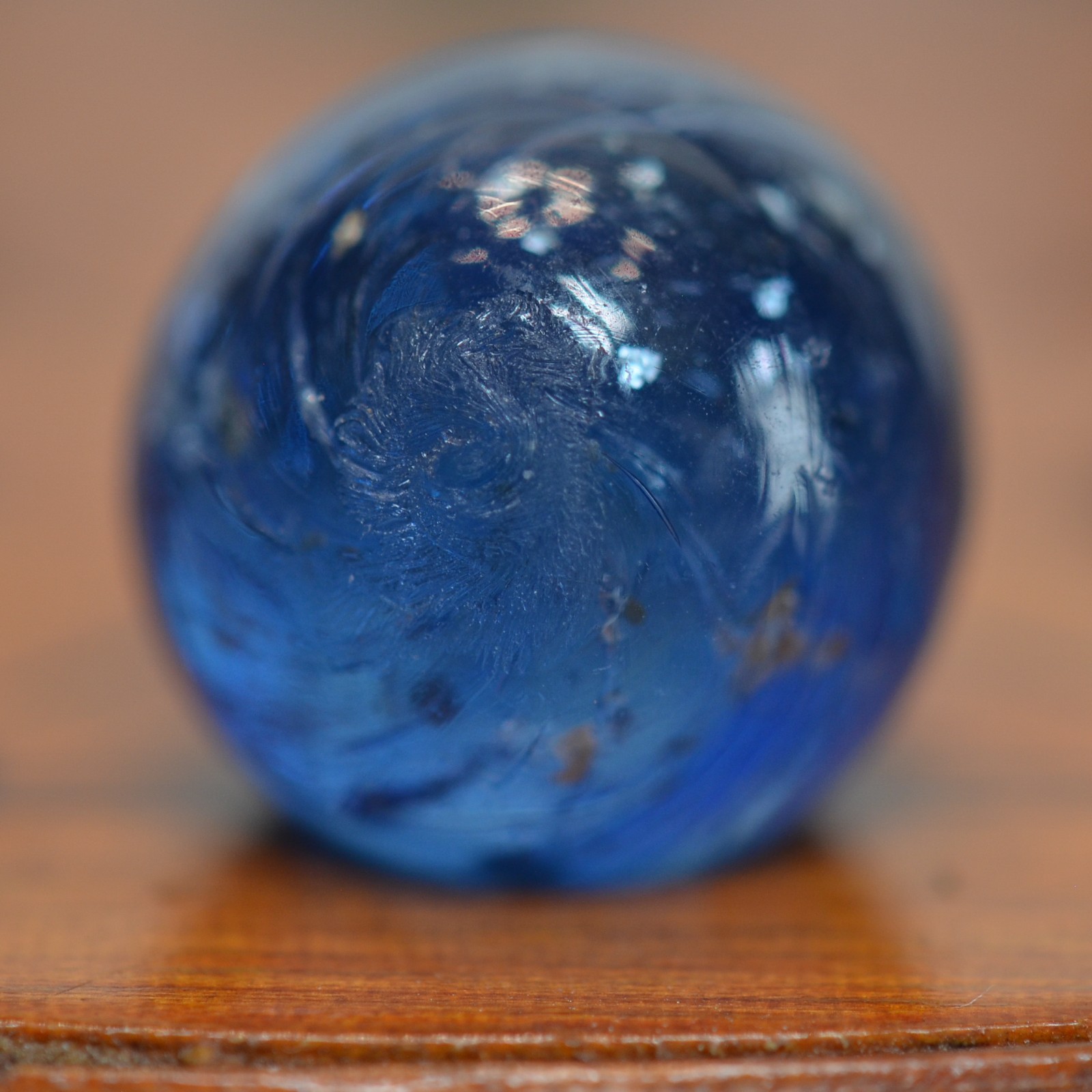 Handmade Blue Mica Marble, 11/16 in, Near Mint+, 1860-1920, Germany, S1542