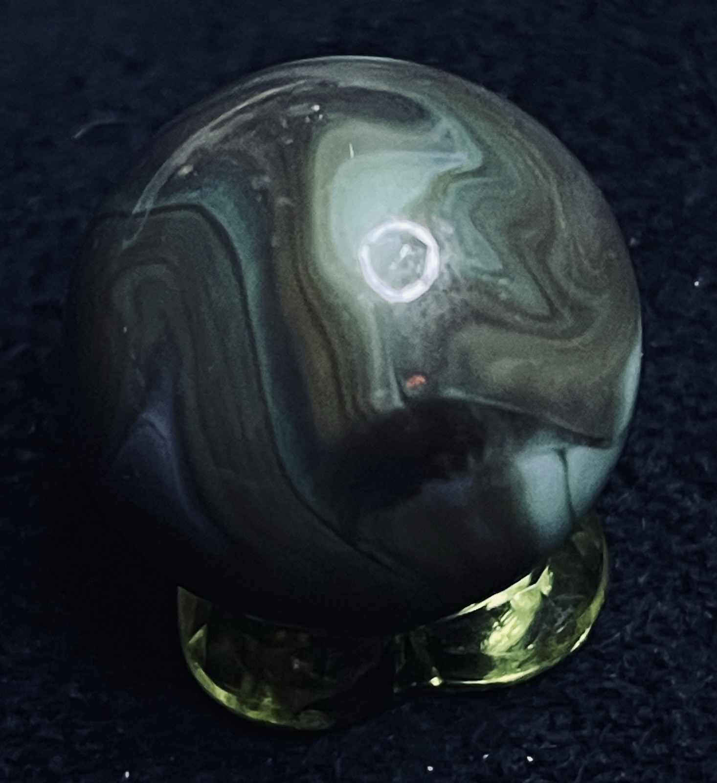 Master Marble Vintage .885” HTF Swirl Shooter. Earthy Greens, Browns & Purple.