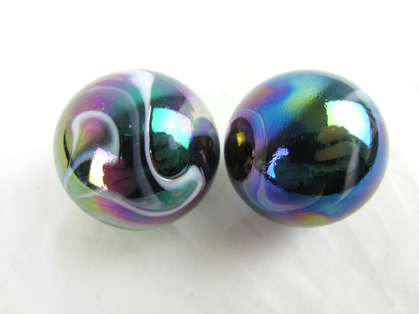 2 BOULDERS 35mm MILKY WAY Marbles glass ball oil slick LARGE HUGE Swirl