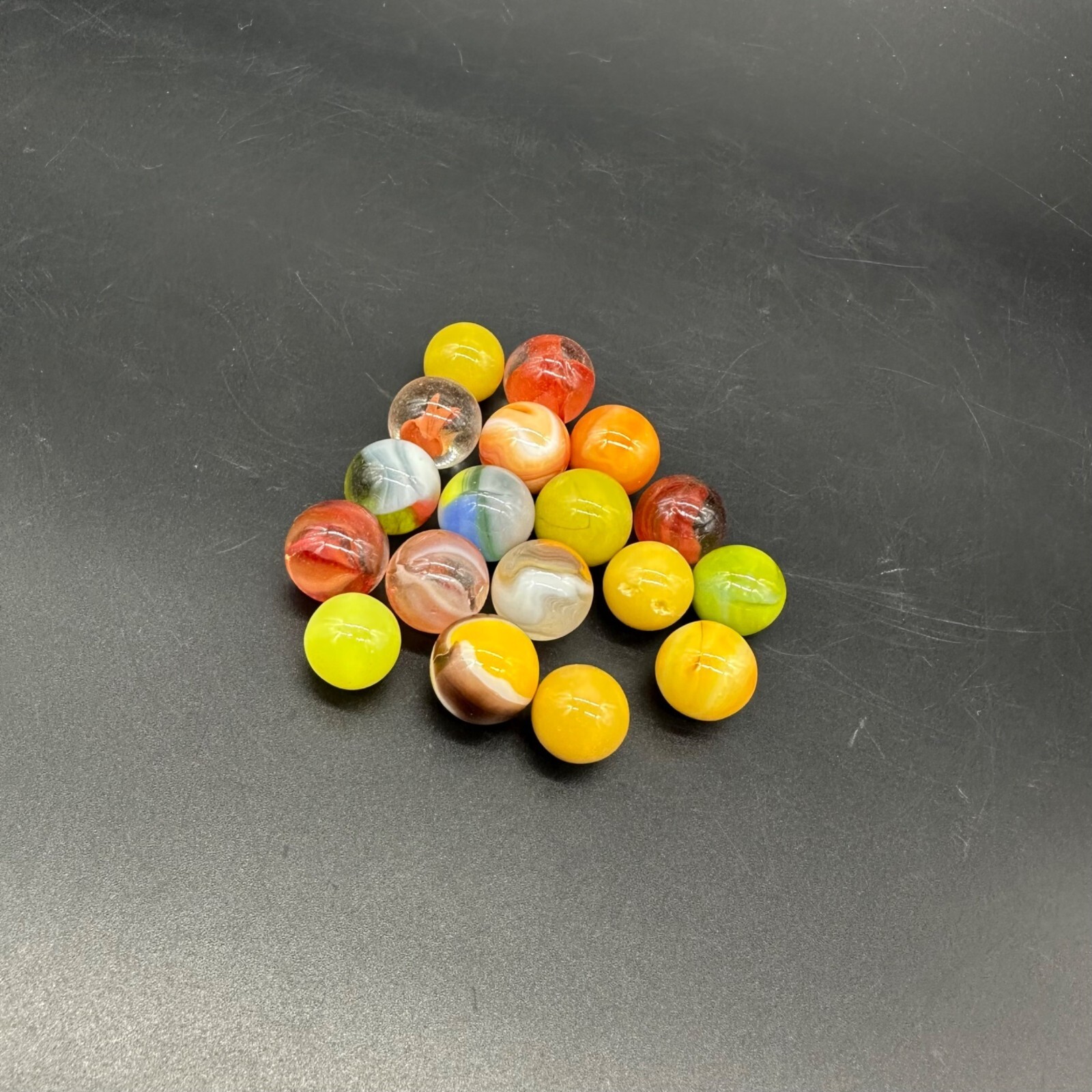 Vintage Glass Marbles Lot Of 18 Retro Collectible Rainbow Colors Cadmium Glow