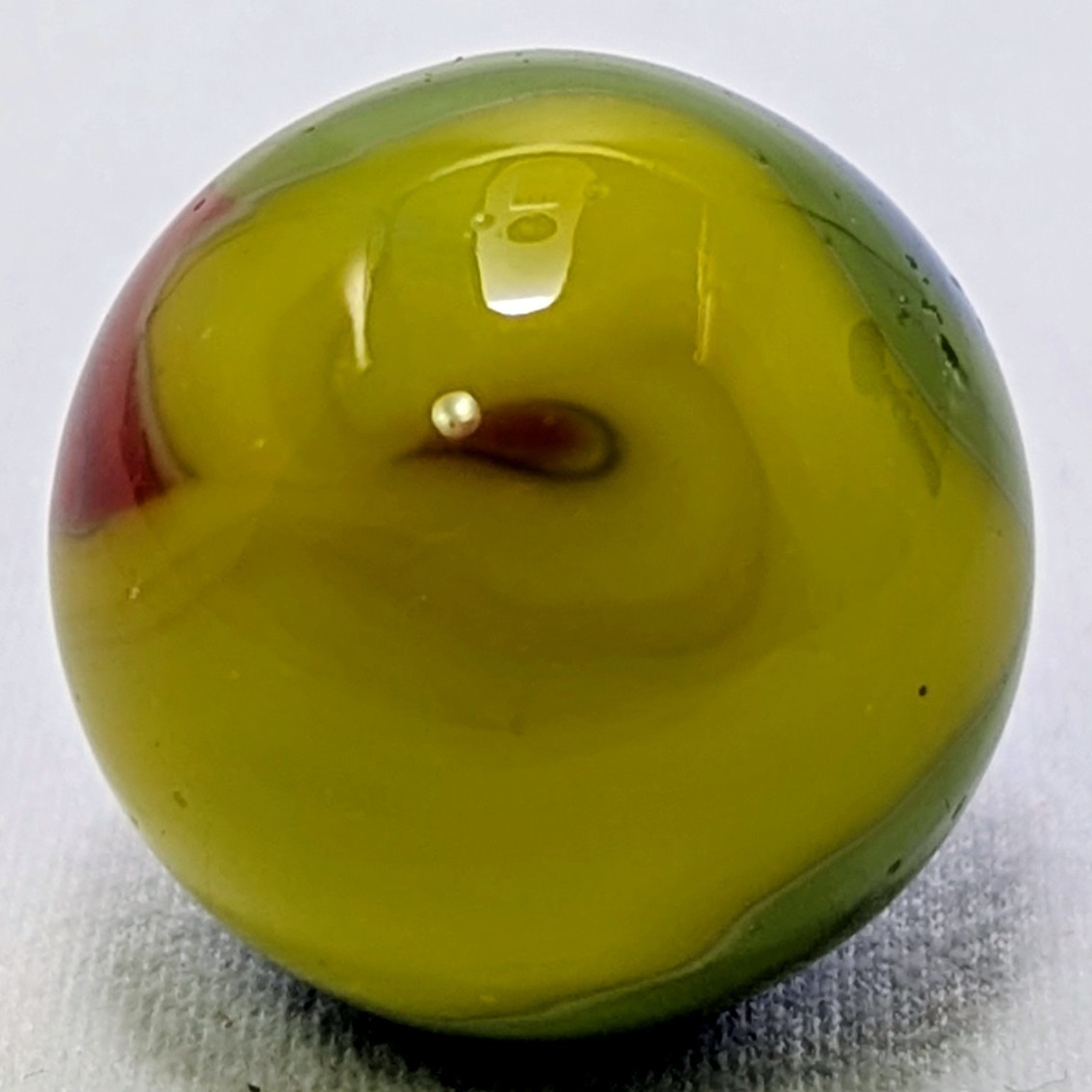 Vintage Vitro Agate Parrot Marble 23.03 mm Wet Mint; Oxblood,Blue, Green Yellow