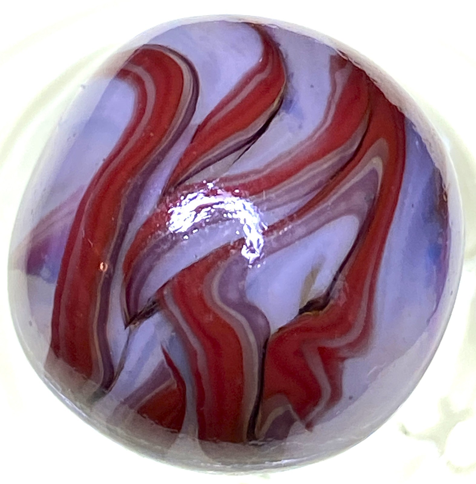 OXBLOOD FLAMES CONTRASTY COLORS TRANSPARENT OOR SWIRLED SHOOTER .73/4/5″ M694