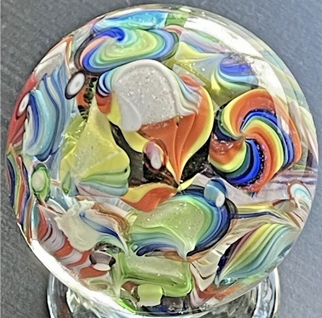 EDDIE SEESE MARBLE ART GLASS JELLYFISH FIELDS RAINBOW DICHROIC Huge 2.26″ FES 16