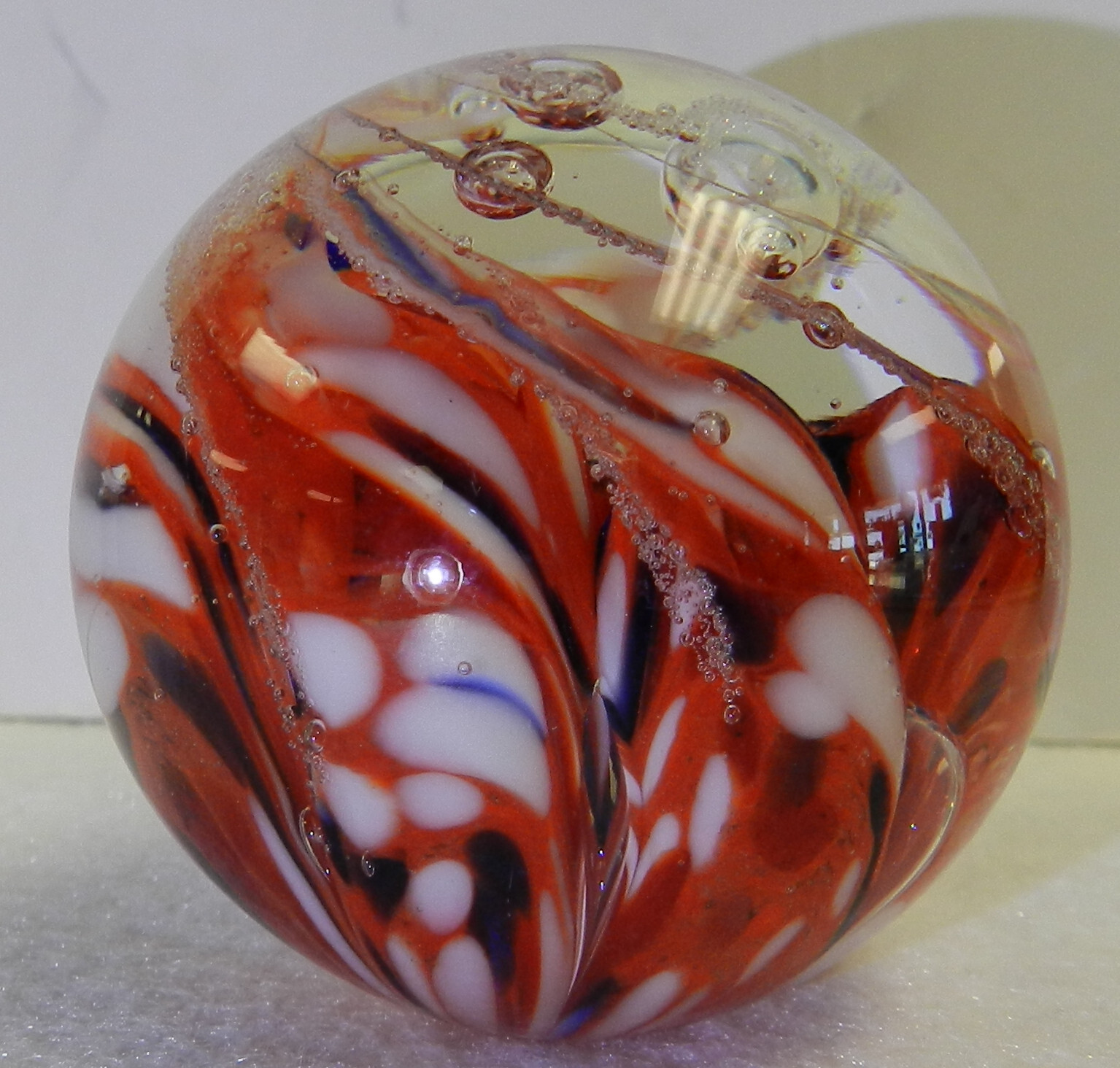 #18354m Nice Large Single Pontil Lobbed Contemporary Handmade Marble 1.92 Inches