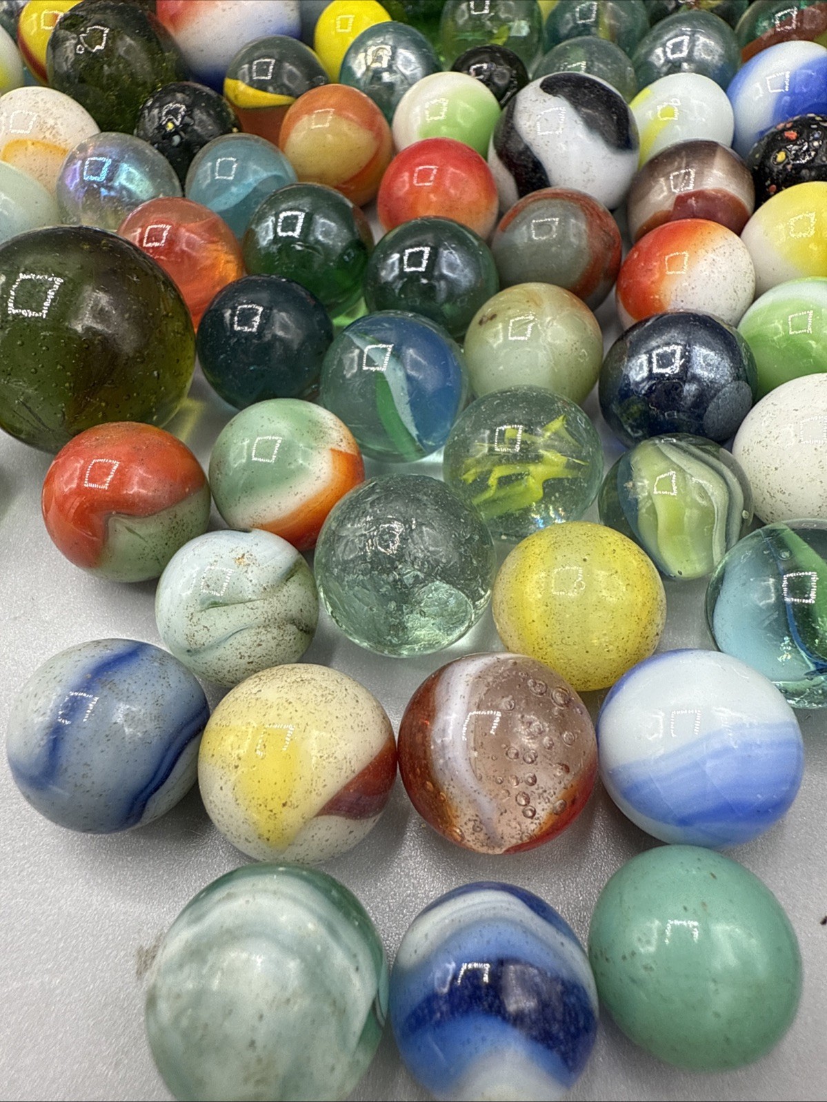 Lot of 227 Vintage & Modern Glass Marbles Assorted Colors Shooter Mix