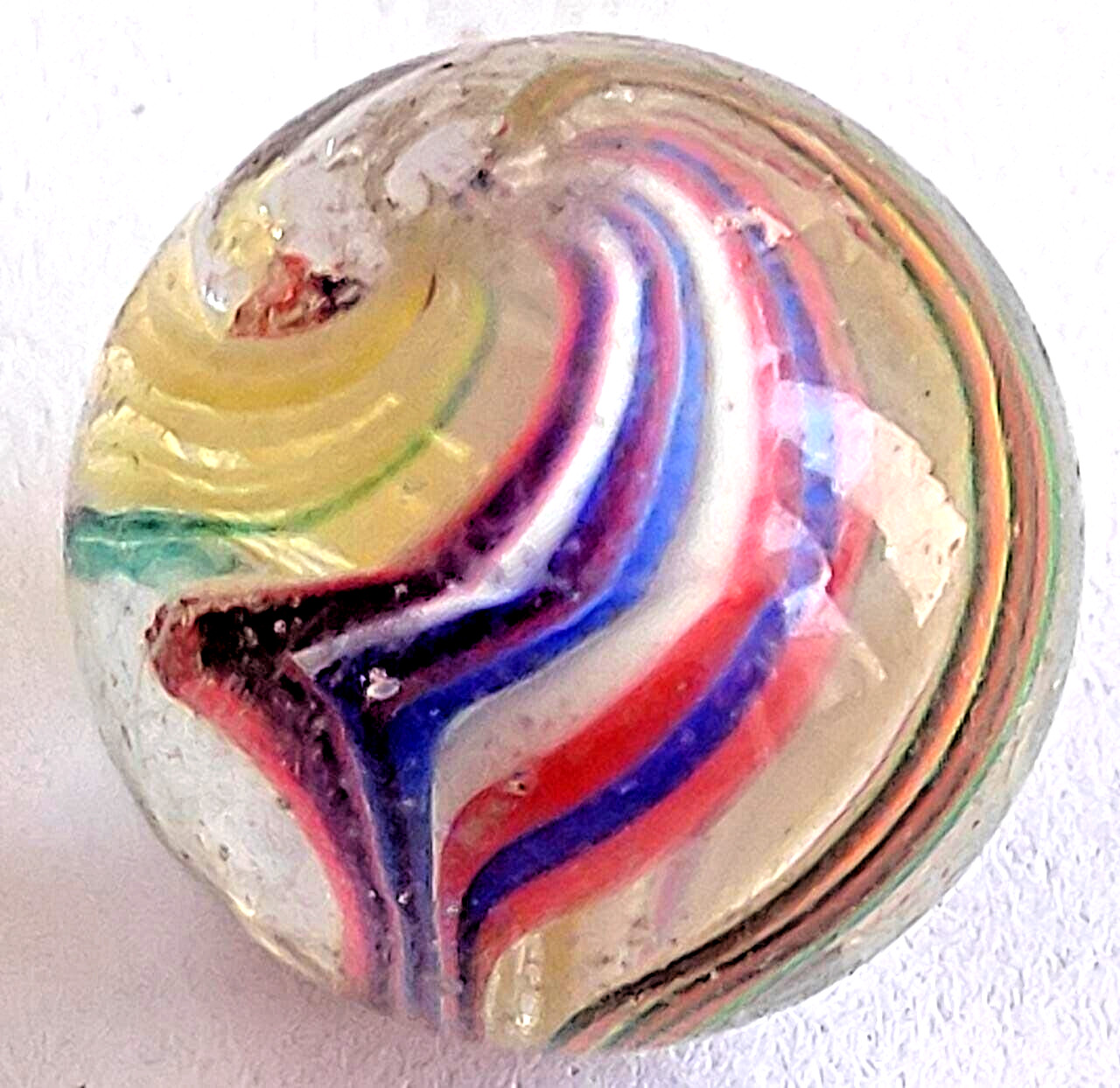 OLD TOY MARBLE razor ribbon with 2 panel of a wide ribbon & threads swirl wet