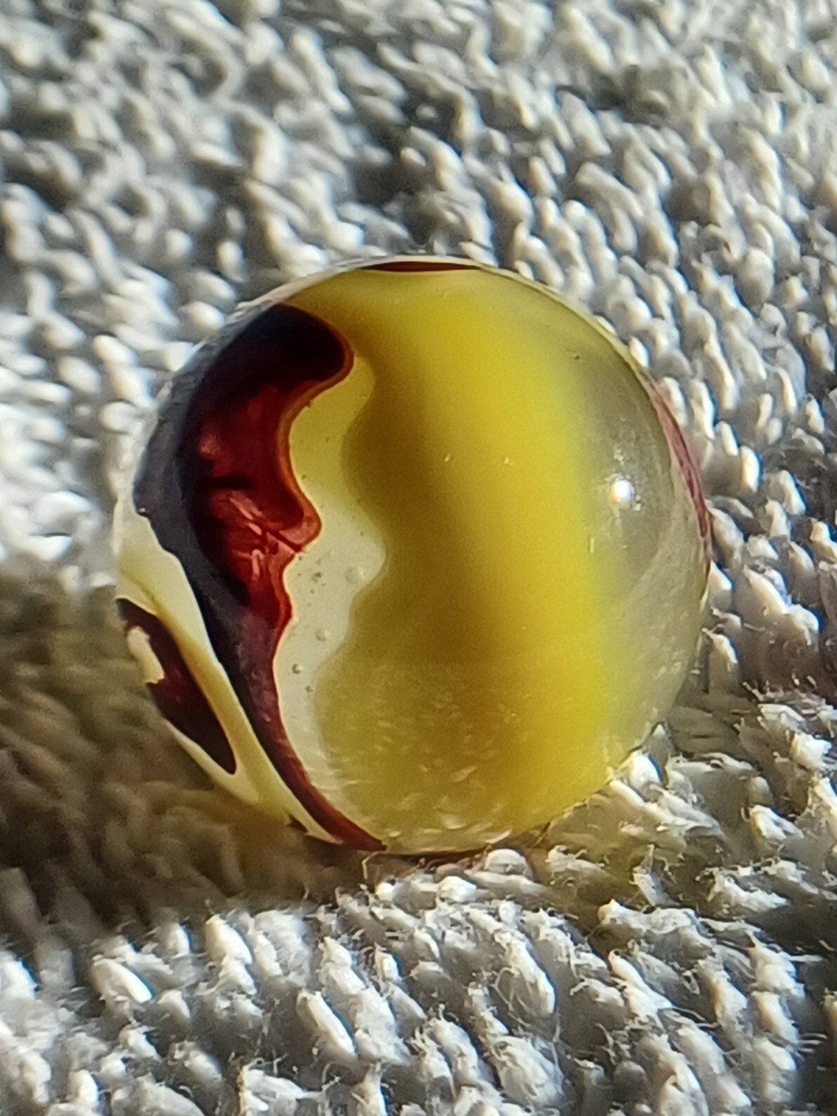 .77 Akro Eggyolk Oxblood Marble. Elite Example/Size. Old. Rare. Dead Wet Mint.