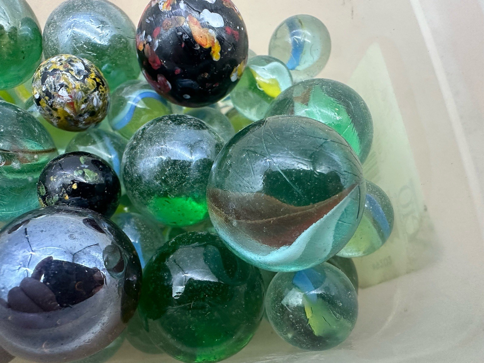 Vintage Confetti Swirl Speckled Silver Clear Glass Marbles Mixed Lot