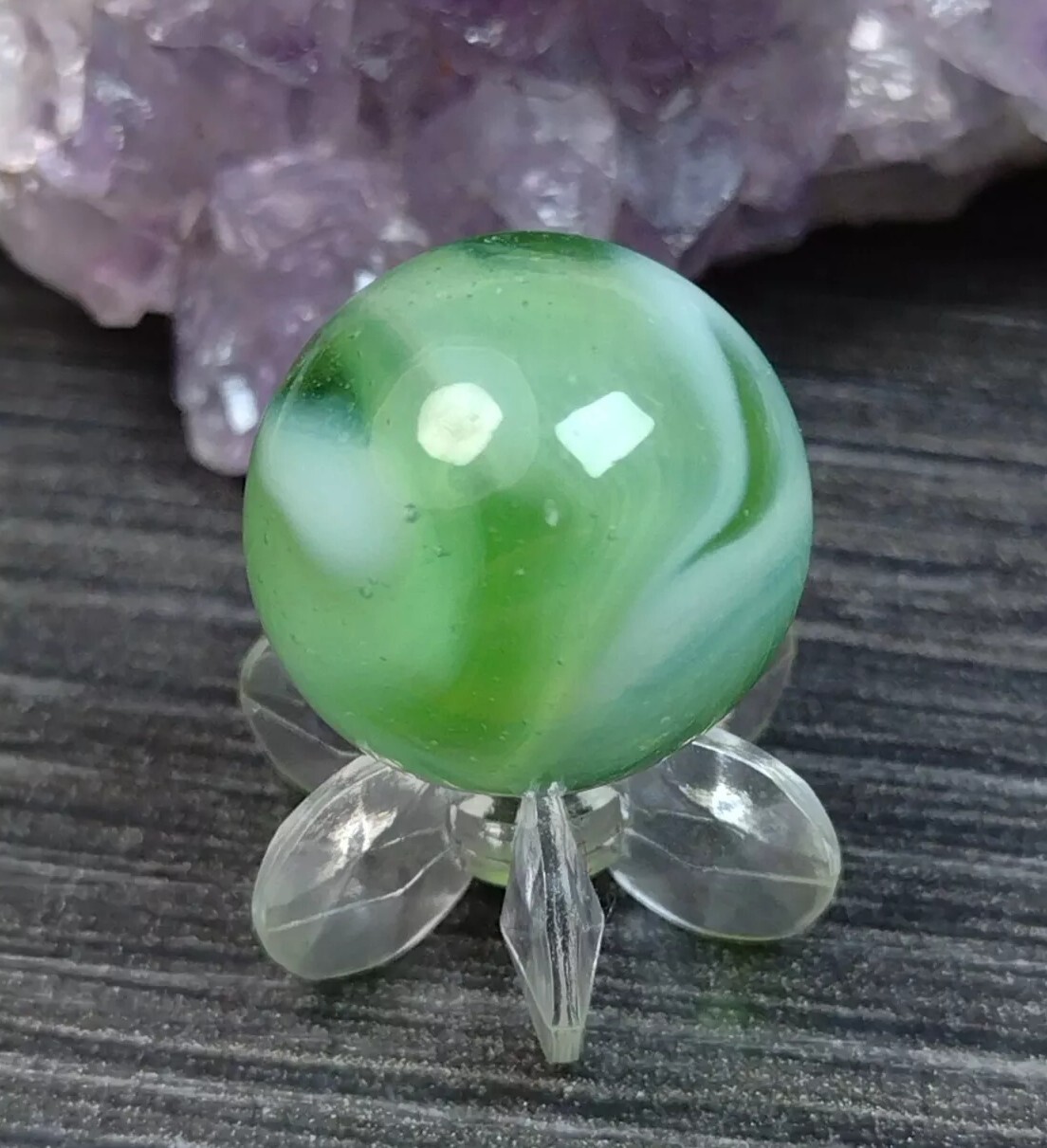 Lime GREEN FIZZY Fat Ribbon Swirl Alley or Cairo Glass NM Vintage Marbles .59″