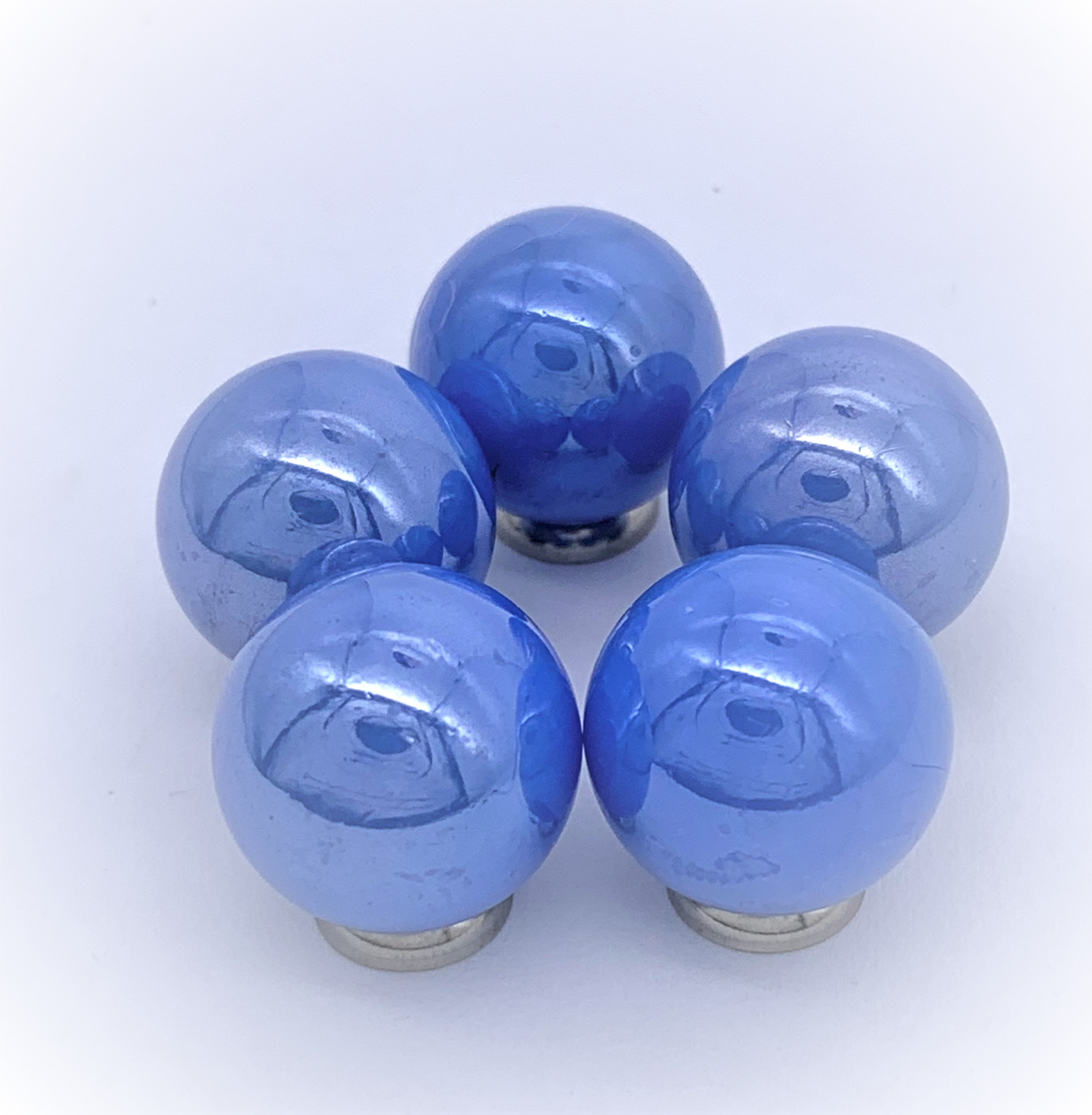PK 5 Lt Blue Pearly 16mm Glass Player Marbles 5/8″ Vacor 1993 Glossy Iridescent