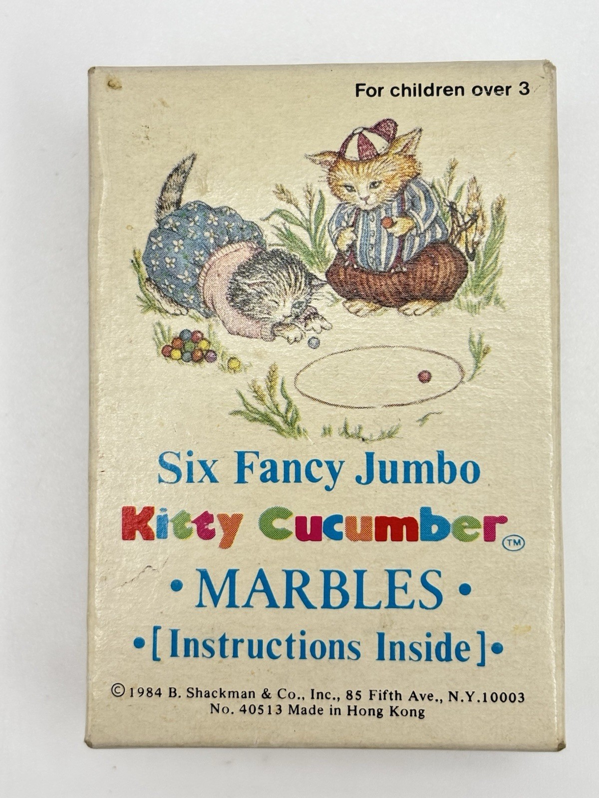 Vintage 1984 KITTY CUCUMBER Six Fancy Jumbo MARBLES In Box RARE Set of 6