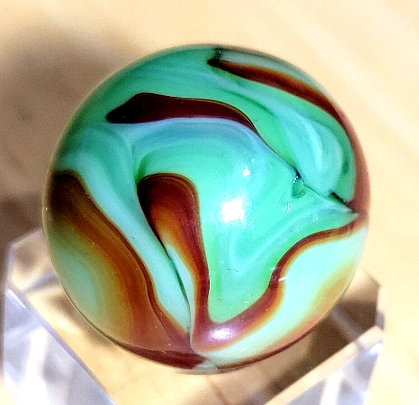 POLISHED MINT ALLEY AGATE WOODLAND CAMO 1932-1936 PENNSBORO BOULDER .962″ 3B/6