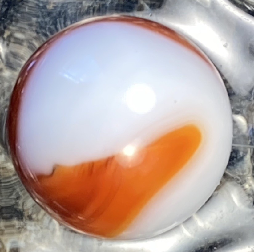 Vtg Akro Agate Company Nice Blended Red Orange Shooter .76” N109
