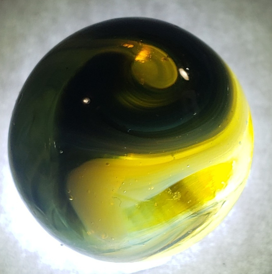 HTF GORGEOUS Akro Agate Blue n Gray Popeye HYBRID Amber Base WET MINT SZ 5/8