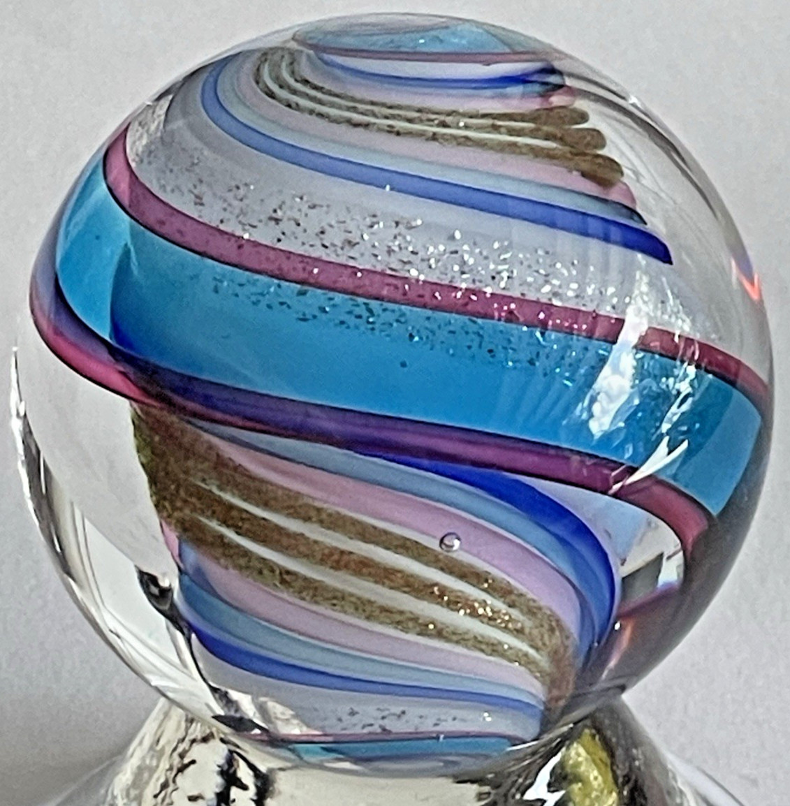 2017 EDDIE SEESE MARBLE HANDMADE GLASS ART 1.45″ DICHROIC SWIRL GOLD SILVER LUTZ