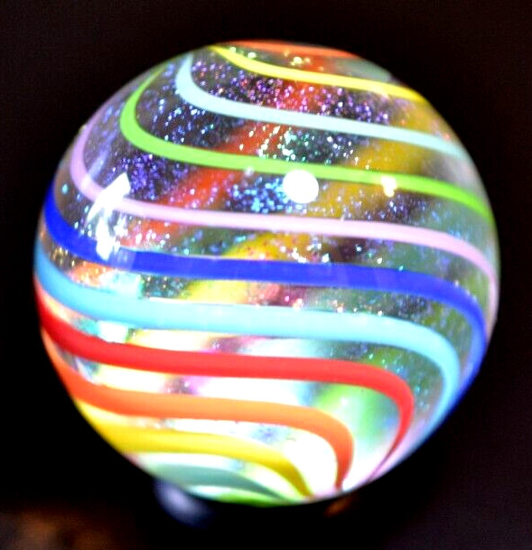 JAMES ALLOWAY GLASS MARBLE/1.298″-DICHROIC 8 COLOR GLITTERBALL #361-SAPPHIRE,LAV