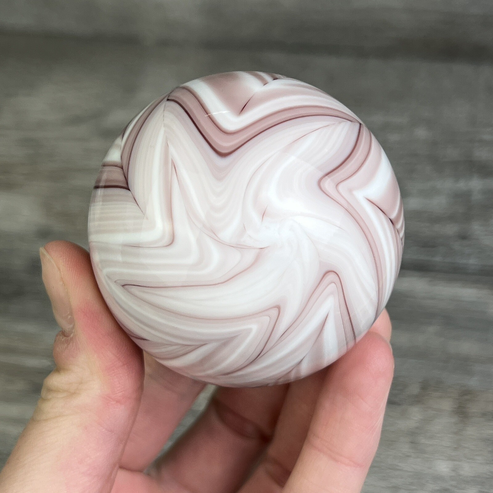 Large Contemporary Art Glass Marble Pink Purple White 2.2” Chevron Design