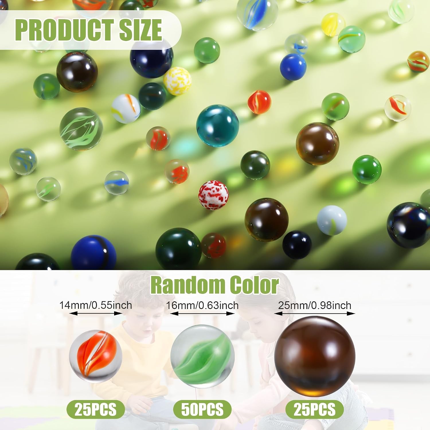 Glass Marbles, Bulk 100Pcs Cat Eye Mix Colors Medium Sized Thick Marble Decorati