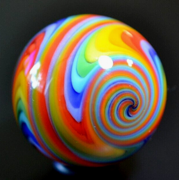 JAY SLACK GLASS MARBLE/1.443″-LOBED RAINBOW ARRAY-LILAC,LAVENDER,MINT,LOBING