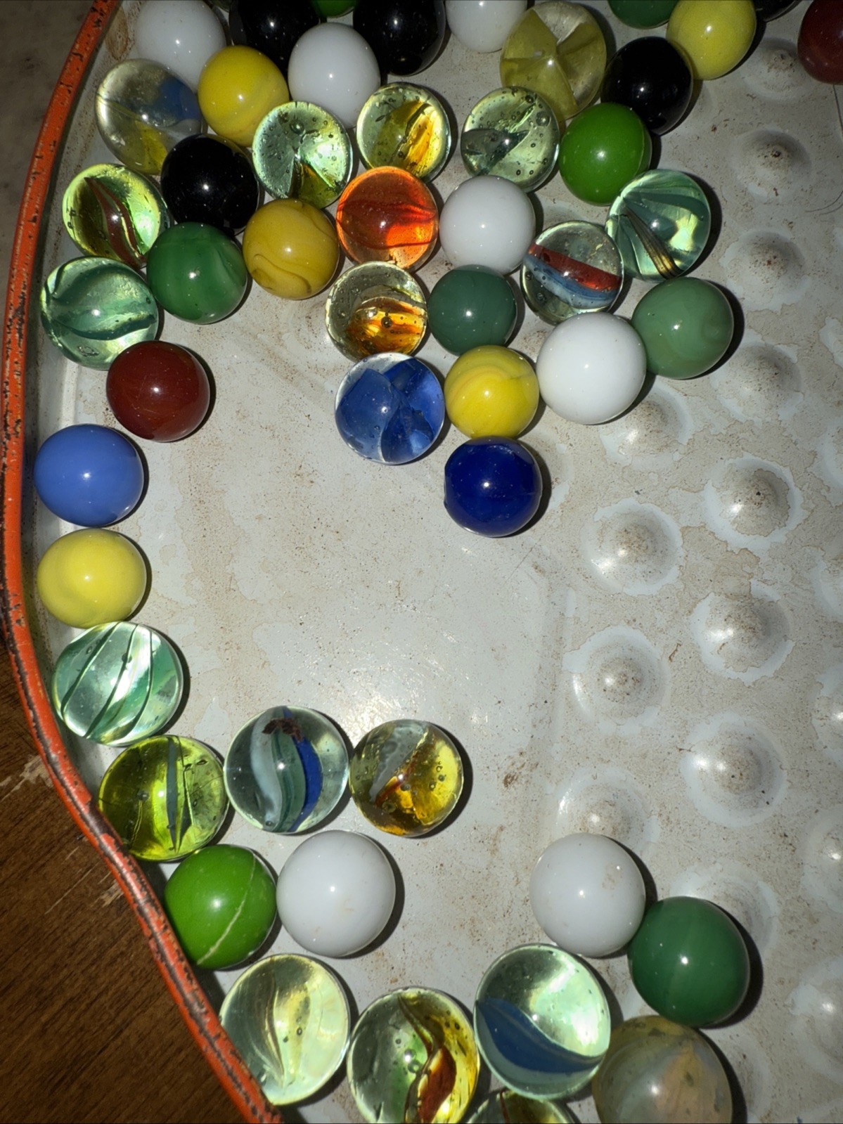 Lot of 186 Vtg Glass Marbles Multiple Colors Mini Glass Coffee Pot Used