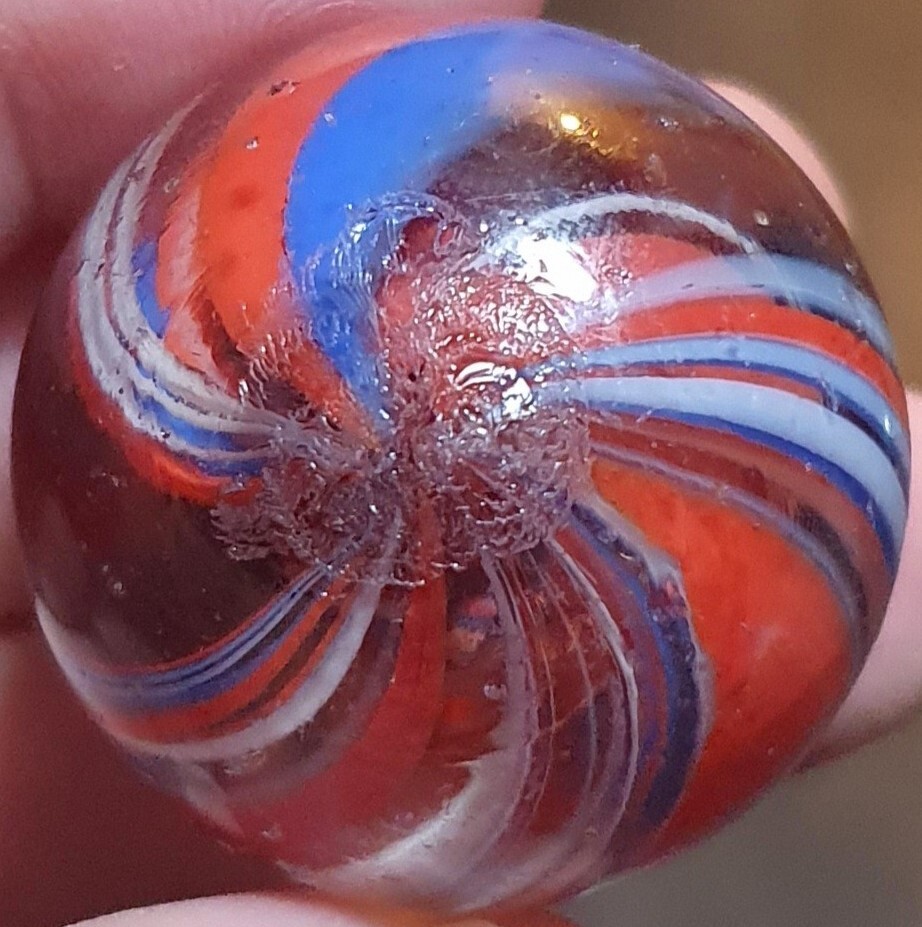 1 & 1/4″+ Rare Joseph Coat Submarine German Handmade Antique Marbles NM+