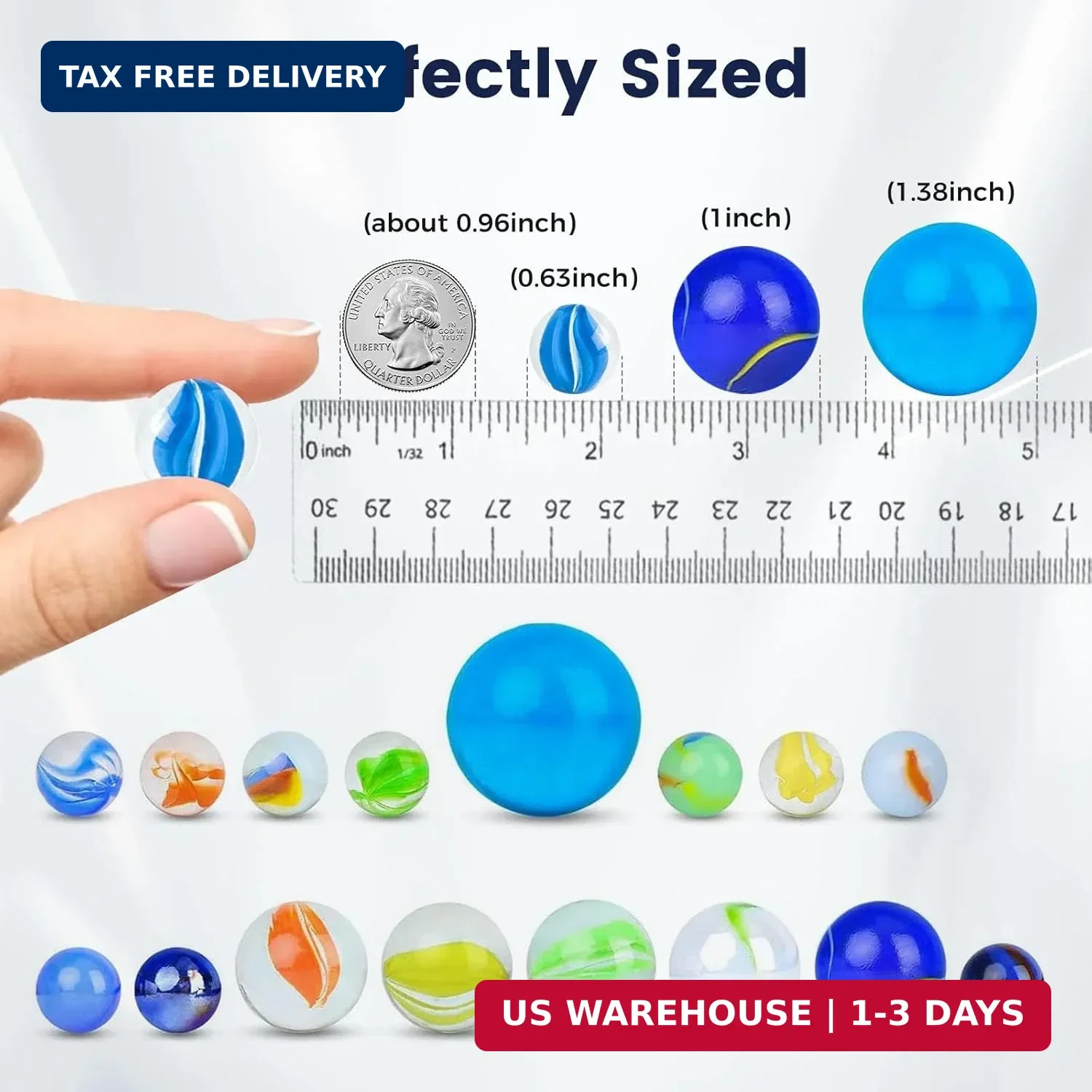 SallyFashion 66PCS Glass Marbles for Kids, 3 Sizes Assorted Size Colored Bulk Ma
