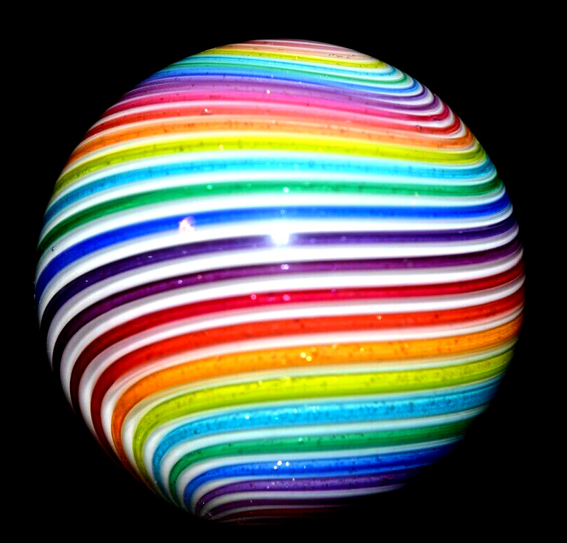 HOT HOUSE GLASS MARBLE/1.490″-DICHROIC BANDED SWIRL TIGHTLINE-NEON YELLOW,TURQ.+