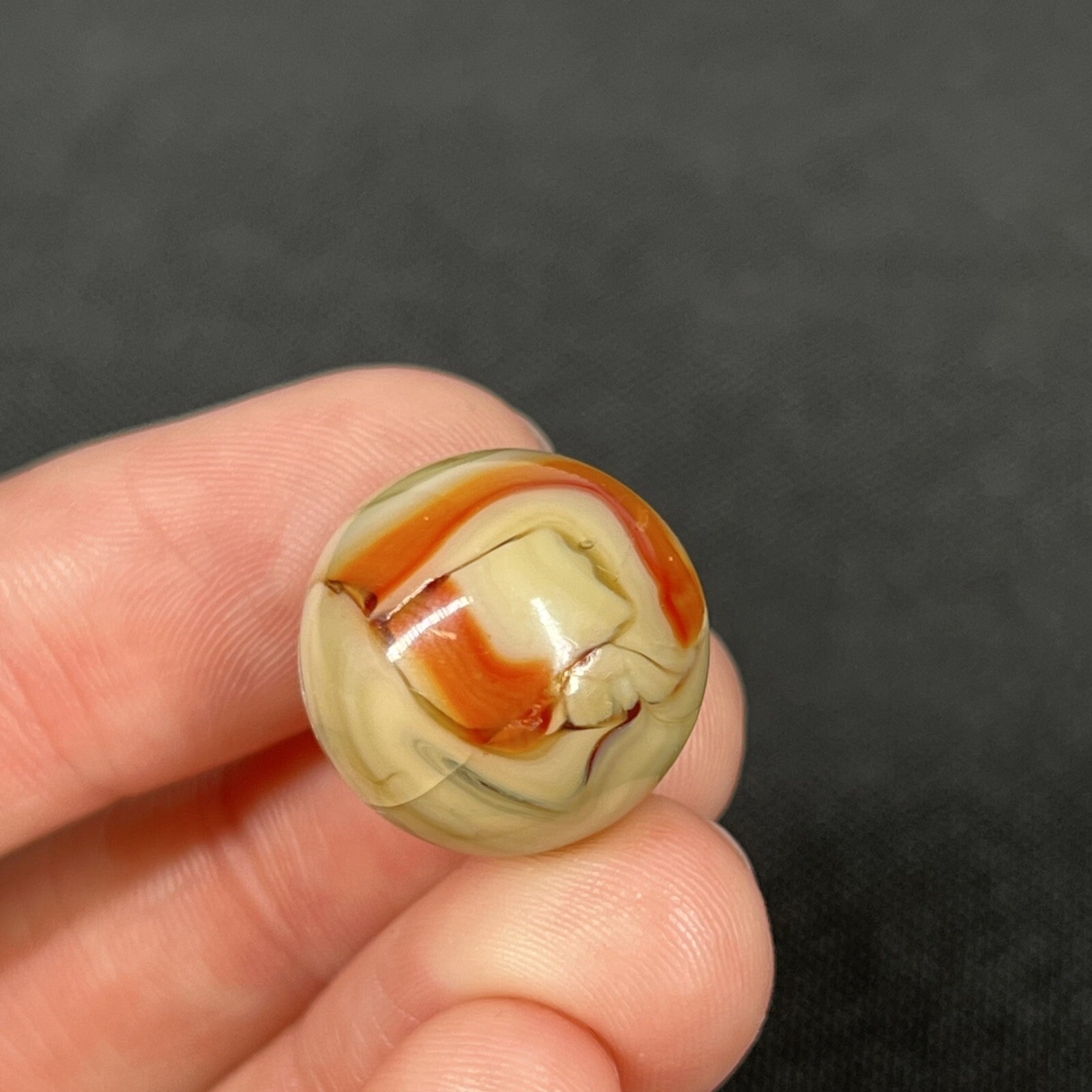 Vintage Agate Christensen Peltier Art Glass Swirl Marble .6” Swampy Orange