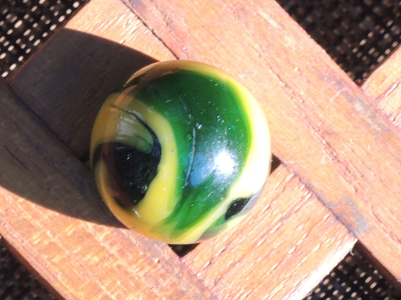 5/8” PELTIER Translucent Green & Aventurine, Yellow EARLY MILLER SWIRL Marble~UV