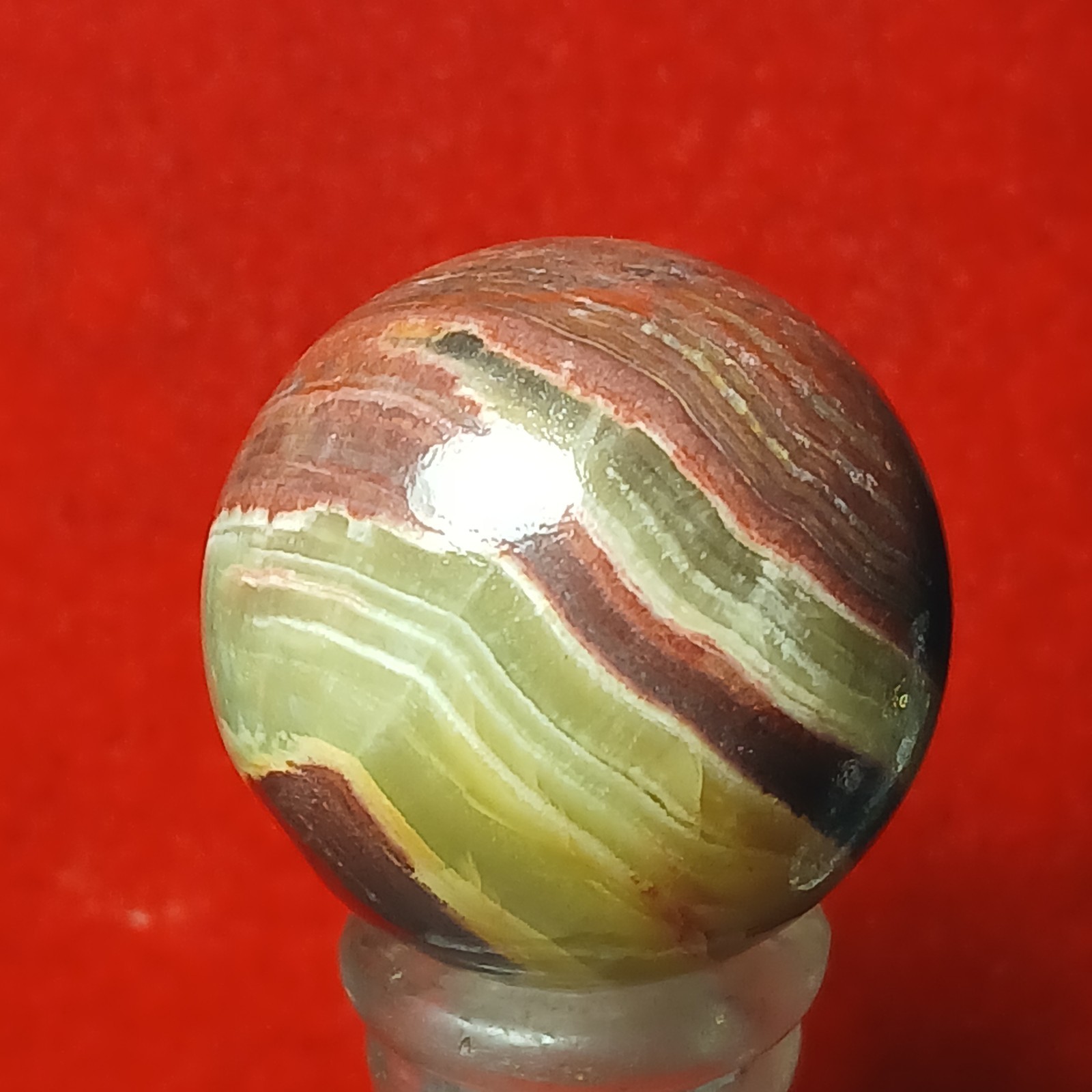 15/16″ NM Vtg Akro Lemonade Brick/ Oxblood Bullseye Agate Marble! Super C pics